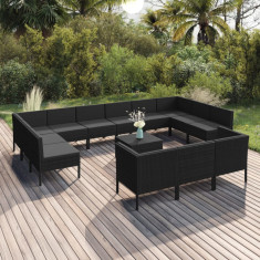 vidaXL Set mobilier de grădină cu perne, 14 piese, negru, poliratan