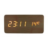 Ceas de masa elSales ELS-1574 , afisaj LED rosu , temperatura , data , format ora 24 h , lemn deschis