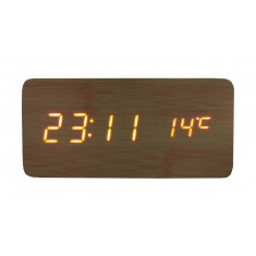 Ceas de masa elSales ELS-1574 , afisaj LED rosu , temperatura , data , format ora 24 h , lemn deschis