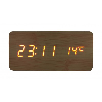 Ceas de masa elSales ELS-1574 , afisaj LED rosu , temperatura , data , format ora 24 h , lemn deschis foto