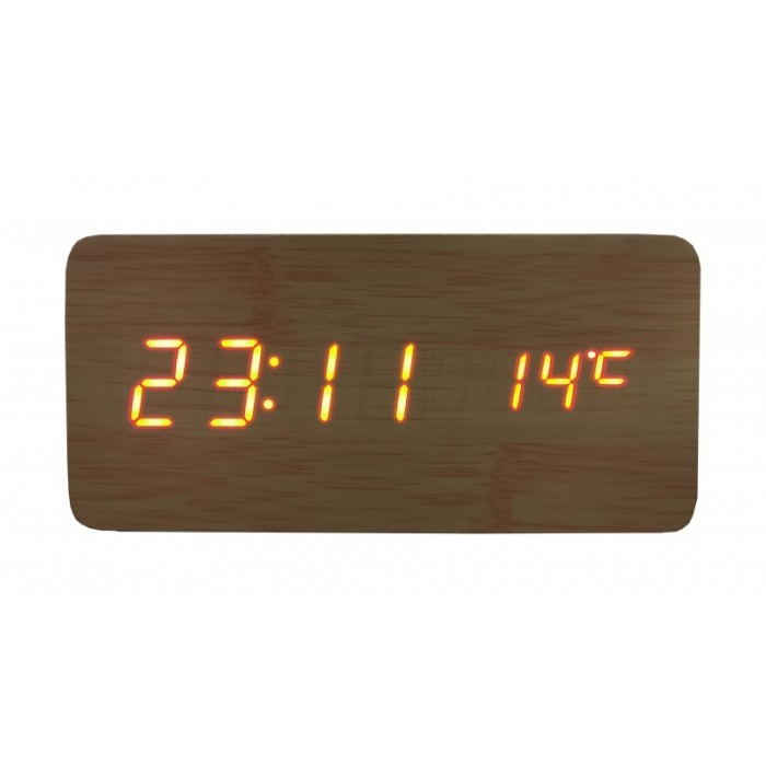 Ceas de masa elSales ELS-1574 , afisaj LED rosu , temperatura , data , format ora 24 h , lemn deschis