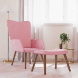 VidaXL Scaun de relaxare cu taburet, roz, catifea