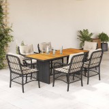 VidaXL Set mobilier de grădină cu perne, 7 piese, negru, poliratan 3212070