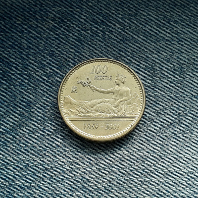 100 Pesetas 2001 Spania / moneda aniversara foto