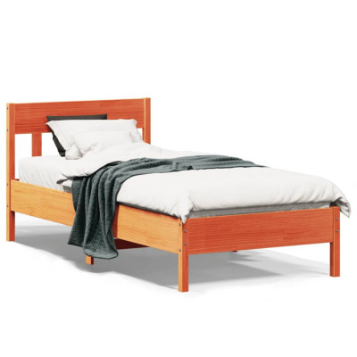 vidaXL Cadru de pat cu tăblie, maro ceruit, 90x200 cm, lemn masiv pin foto