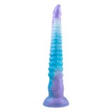 Dildo monster NO. 419 ZONE Series TENTAEEL, &icirc;n formă de tentacul, fosforescent, bază cu ventuză, 31.2 cm, albastru cu mov