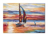 Tablou 3D pictat manual, Peisaj marin cu veliere, 70x50cm ulei pe panza, Leonard Covaci