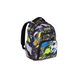 Cumpara ieftin Ghiozdan Mitama New Plus, 3 compartimente, design fotbal, 30L, 35x43x26cm, bretele ajustabile, spate ergonomic