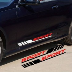 Set 2 stickere autoadezive Tuning in doua culori, model Racing Stripes V3 , dimensiune 58 cm, culoare Alb + Rosu
