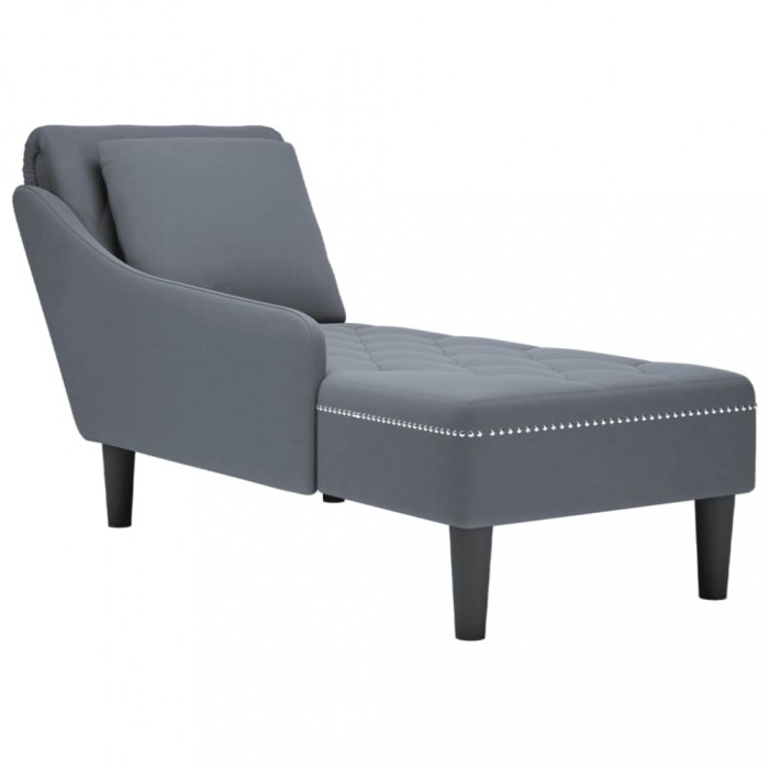 vidaXL Șezlong cu pernă și cotieră dreaptă, gri &icirc;nchis, catifea 4009773