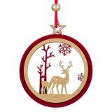 Ornament Brad, N/A, Glob Catifelat, Lemn Bej și Roșu, 11 cm, Cerb cu Glitter, Oem