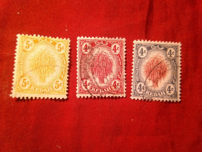 Set 3 Timbre State Malaeziene britanice - Kedah 1912-1922 stampilate