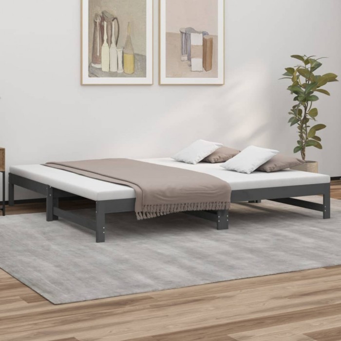 Pat de zi extensibil, gri, 2x(100x200) cm, lemn masiv de pin