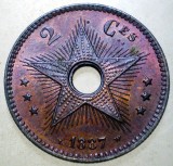 E.247 CONGO COLONIE BELGIANA LEOPOLD II 2 CENTIMES 1887 XF/AUNC