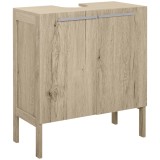 HOMCOM Corp baie sub lavoar - corp sub-chiuvetă - dulap 2 uși cu etajeră - dim. 60L x 30l x 70H cm - MDF imitație lemn gri | Aosom Romania