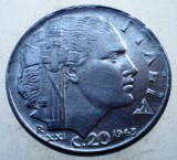 1.778 ITALIA WWII VITTORIO EMANUELE III 20 CENTESIMI 1943 R MAGNETIC, Europa
