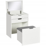 Cumpara ieftin HOMCOM Masa de toaleta pentru dormitor cu oglinda si scaun asortat, masa de machiaj cu compartiment ascuns si sertar din lemn, alb | AOSOM RO