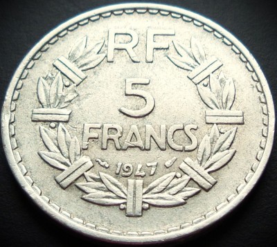 Moneda istorica 5 FRANCI / FRANCS - FRANTA, anul 1947 * cod 429 foto