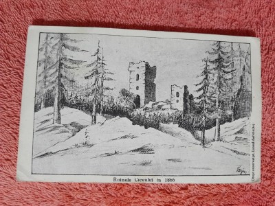 Carte postala, ruinele Ciceului in 1866 foto