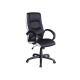 Scaun directorial SL Q041, Inaltime ajustabila, Mecanism balansare, Stofa cu insertii de piele ecologica, 100 Kg, Alb Negru