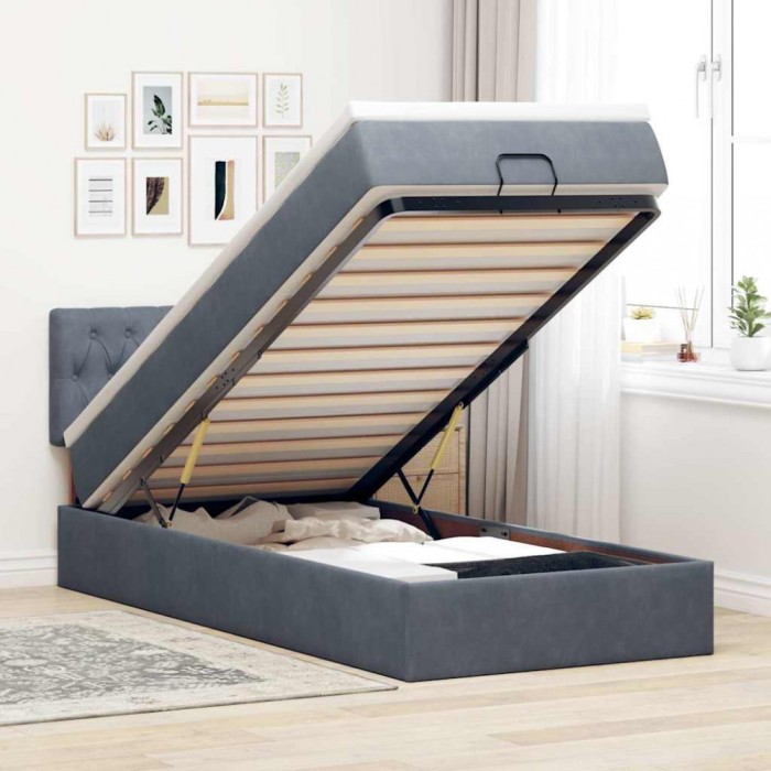 vidaXL Cadru de pat otoman cu saltea catifea gri &icirc;nchis 90x200cm 3312669