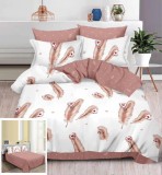 Cumpara ieftin Lenjerie Pat Bumbac 4 Piese Alb/Roz, Fara Elastic, 200x230 cm, Cearceaf 240x250cm, Fete Perna 55x75/70x70 cm