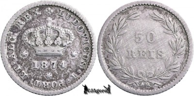 1874, 50 R&amp;eacute;is - Lu&amp;iacute;s I - Regatul Portugaliei | KM 506 foto