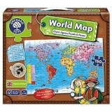 Puzzle Harta Lumii 150 piese + Poster Orchard Toys, Joc Educativ in Engleza, Dimensiune Mare 88x61cm