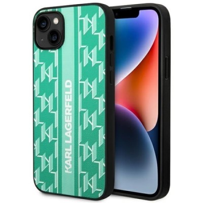 Husa iPhone 15 Plus / iPhone 14 Plus - Karl Lagerfeld Hardcase Monogram (KLHCP14MPGKLSKN) - Green Stripe foto