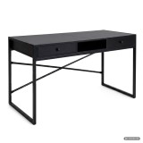 Birou industrial negru cu 2 sertare si raft, cadru metalic, 123 cm