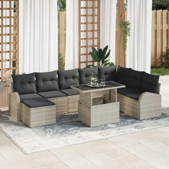 vidaXL Set de canapele pentru grădină cu pernă 9 pcs Gri deschis 3348698