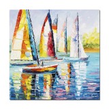 Cumpara ieftin Tablou pictat manual birou, hol, living, Cursa veliere, 50x50cm ulei pe panza in cutit efect 3D, gata de agatat pe perete