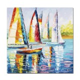 Tablou pictat manual birou, hol, living, Cursa veliere, 50x50cm ulei pe panza in cutit efect 3D, gata de agatat pe perete