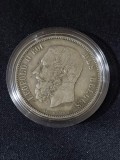 Moneda Argint Belgia 1870, 5 Franci Leopold II, 25g, Argint 0.900