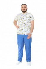 Costum medical Smile, cu bluza cu imprimeu si pantaloni bleo cu elastic 2XL INTL foto