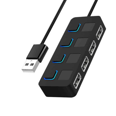 Hub 4 porturi USB2.0 Edman UP4, comutator individual cu led, protectie supra-tensiune, compatibilitate universala, Negru foto
