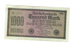Bancnota Germania 1000 mark/marci 15 septembrie 1922, seria verde