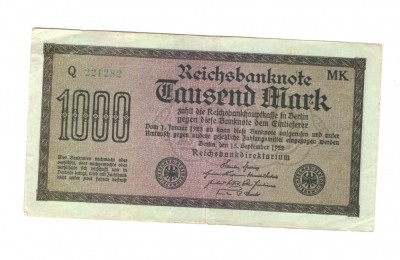 Bancnota Germania 1000 mark/marci 15 septembrie 1922, seria verde foto