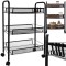 Raft metalic mobil tip carucior pentru bucatarie, 3 polite si 4 agatatori, negru, 44x26x64cm Ruhhy