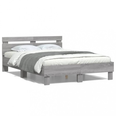 vidaXL Cadru de pat cu tăblie și LED, gri sonoma, 120x190 cm 3207579 foto