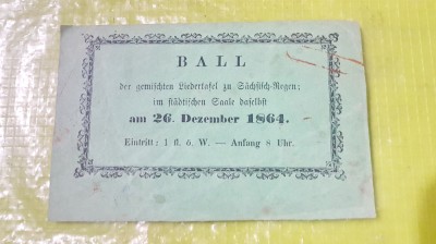 G218-I-Bilet Bal vechi 1864-Sasii romani din Reghin Ardeal foto