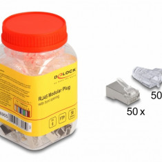 Set 50 buc conector de retea RJ45 FTP pentru Cat.6 (easy connect) + manson transparent, Delock 66905