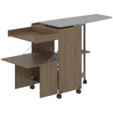 HOMCOM Dulap Masă de Călcat Pliabil cu Roți și Suport pentru Fier de Călcat, Dulap Multifuncțional cu Rafturi, Compartiment Deschis, pentru Spălătorie