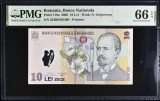10 lei 2005 pmg66 unc bancnota gradata