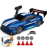 Masina cu telecomanda pentru Drifturi, 30km h, lumini LED, cauciucuri interschimbabile, efect de fum, incarcare USB, acumulator inclus 3.7V, 20x6.3x10, Oem