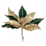Ornamen Floral de Crăciun Verde cu Glitter Aur și Paiete, cu Clips, CMCLASS