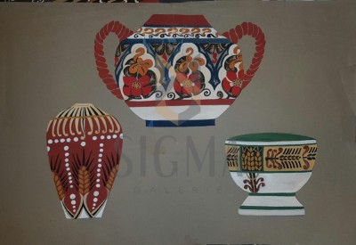 LUCIA BELLER ( 1889-1961 ) PROIECT PENTRU VASE-CERAMICA, grafica color foto