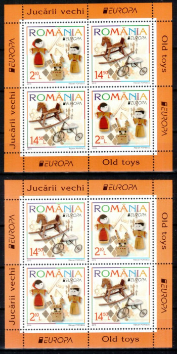 Romania 2015, LP 2063 a, EUROPA Jucarii, blocuri de 4, MNH! Nominal 66,40 lei