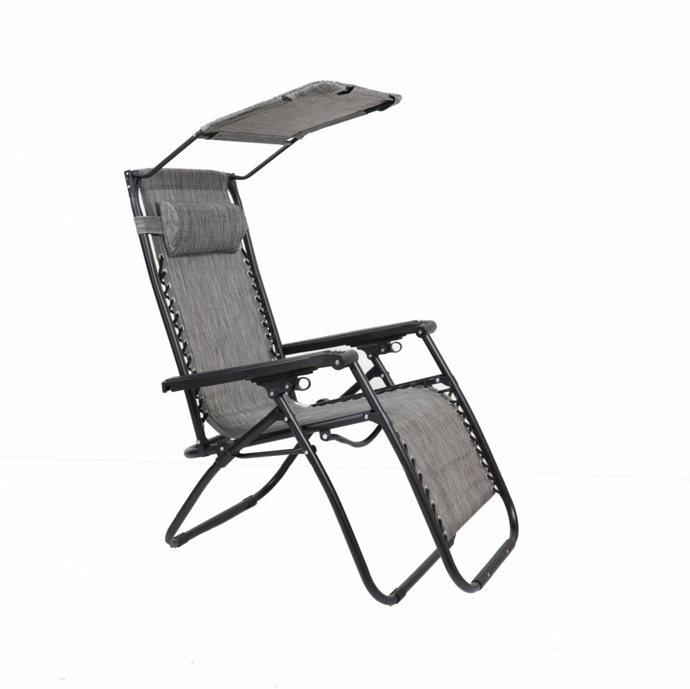 Scaun Relax pliant, structura metalica, protectie solara, suport pentru  picioare, gri | Okazii.ro