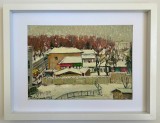 Toader Schipor 1996 Tablou Peisaj de Iarnă Vedere zona Copou Iași pictura ulei inramat 33x43cm, Peisaje, Realism